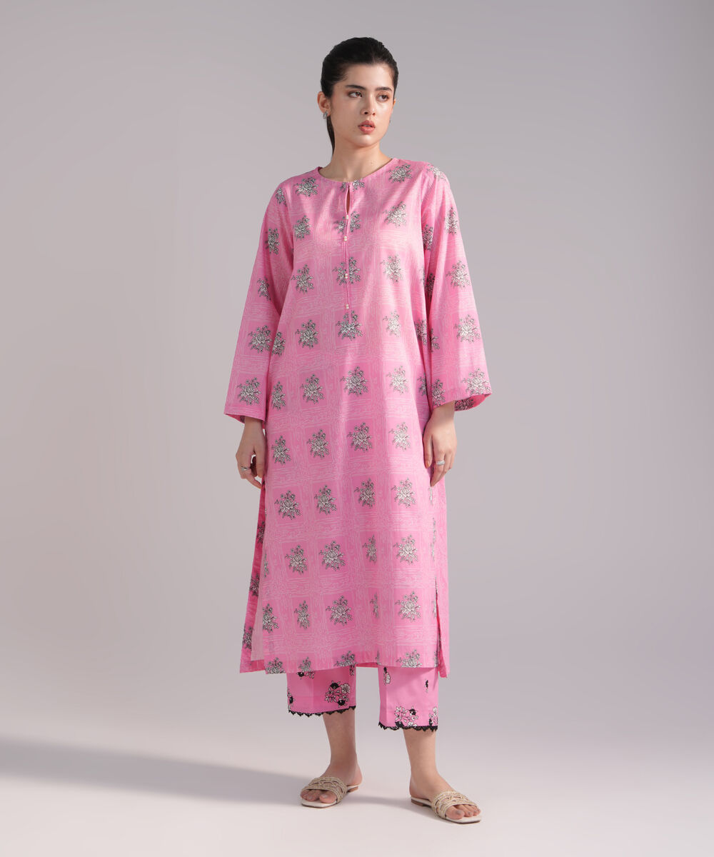 Women's RTW Crosshatch Printed Pink Straight Shirt