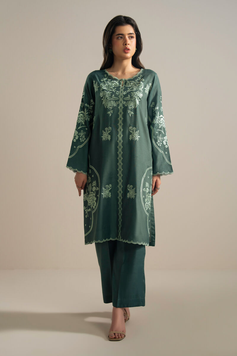 2 Piece - Embroidered Raw Silk Suit