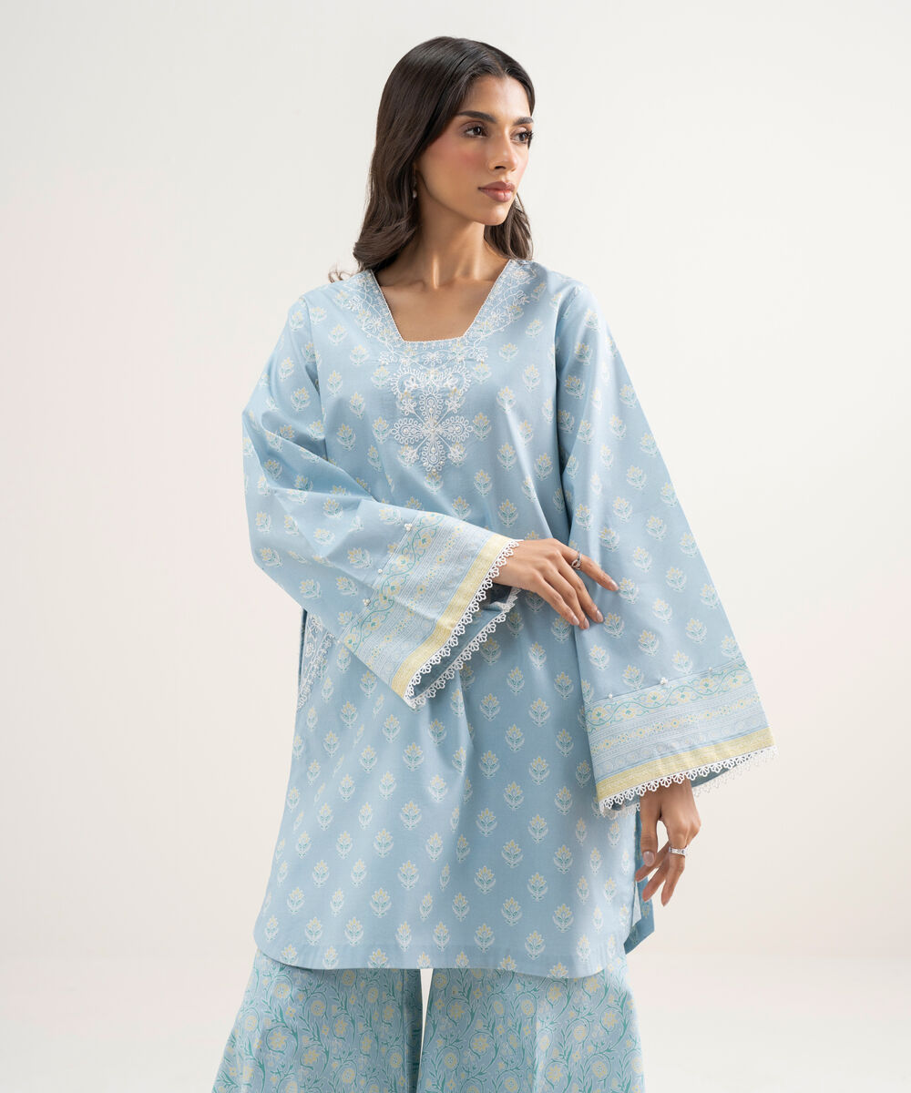 Women's Unstitched Lawn Embroidered Ice Blue 2 Piece Suit