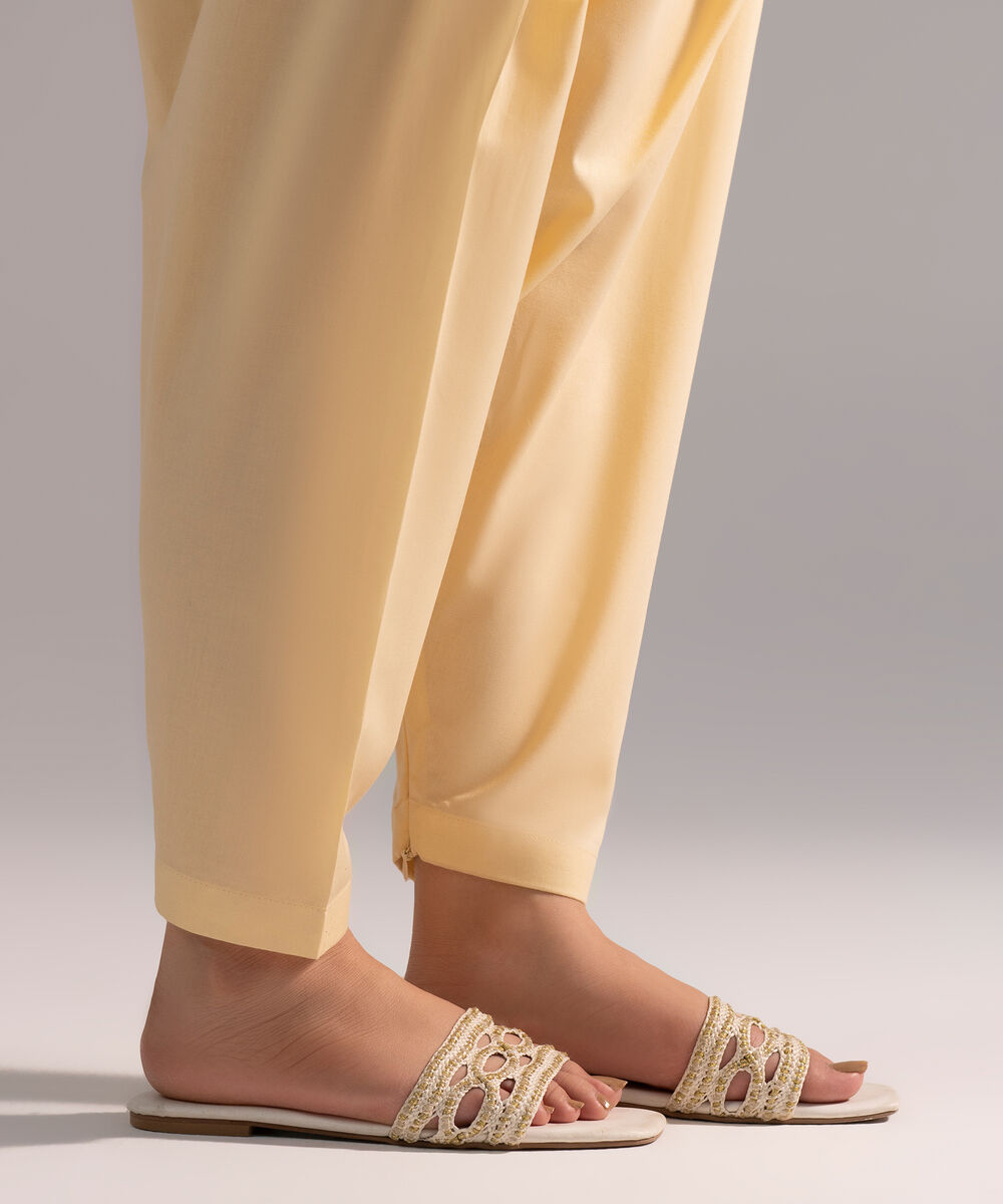 Women's RTW Cambric Solid Pale Yellow Skinny Shalwar
