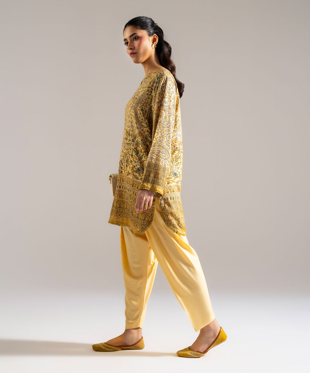 Women's RTW Arabic Lawn Printed Beige  2 Piece Suit