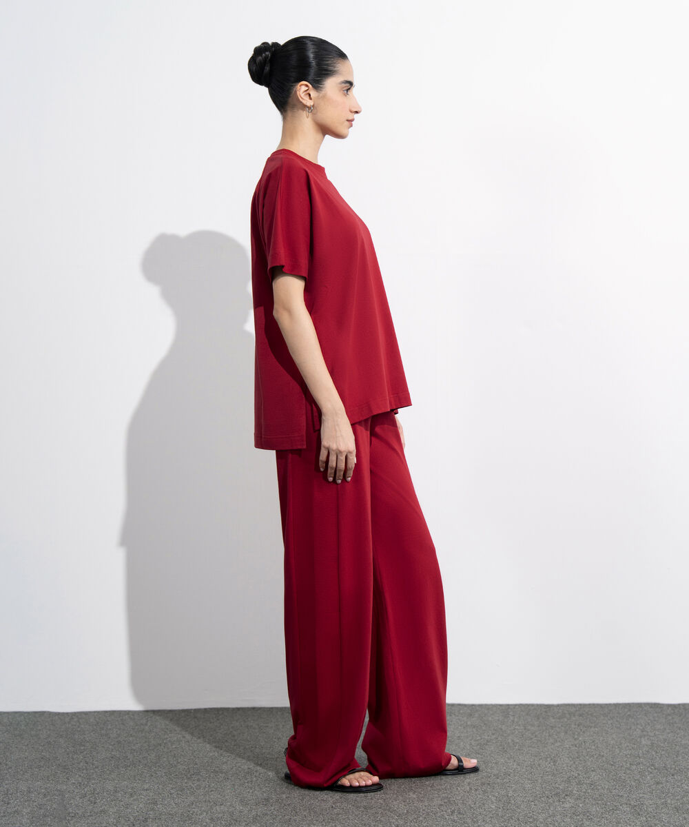 Women's Western Wear Red Loose Fit Jersey T-Shirt