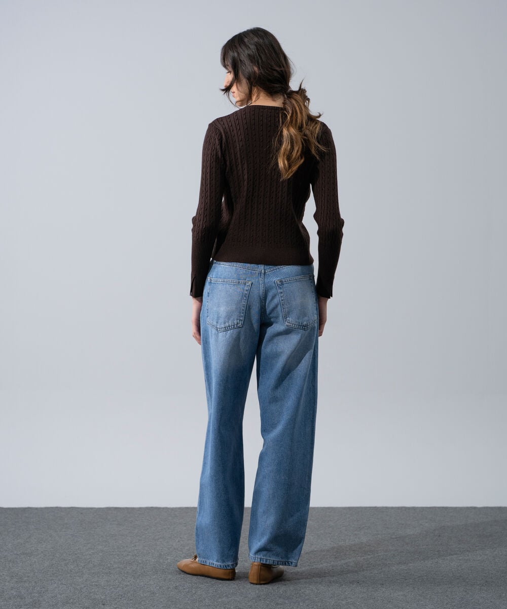 Women's Western Wear Brown Textured Cable-Knit Jumper