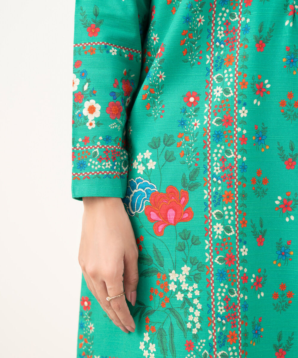 Women's Unstitched Khaddar Printed Green  3 Piece Suit