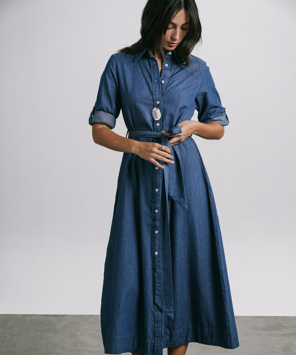 Women's Western Wear Blue Button Through Denim Dress