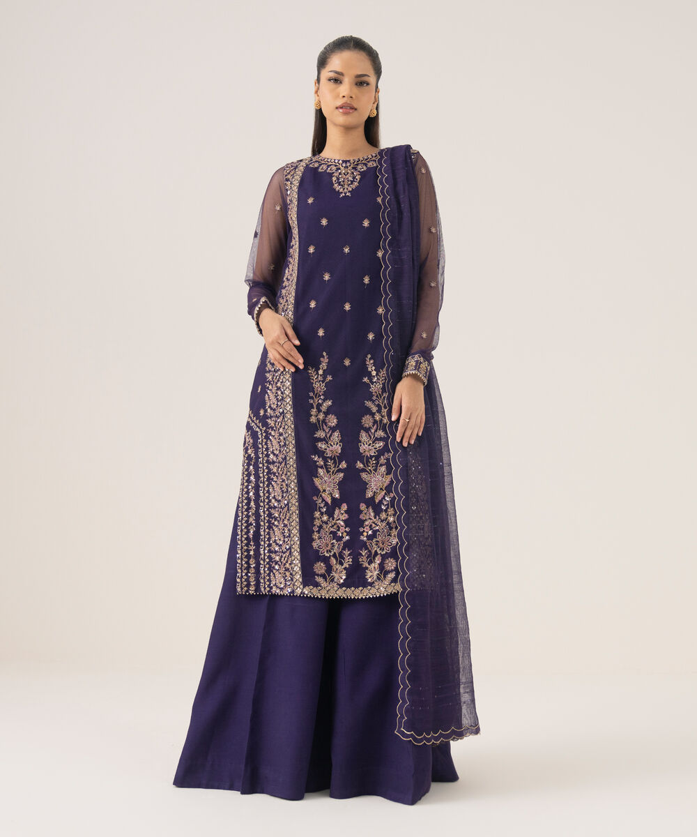 Women's Unstitched Blended Net Dyed Three Piece Suit
