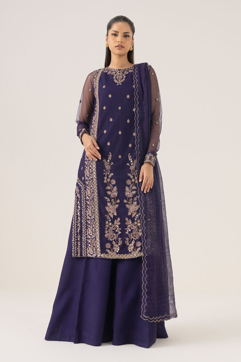 3 Piece - Embroidered Net Suit