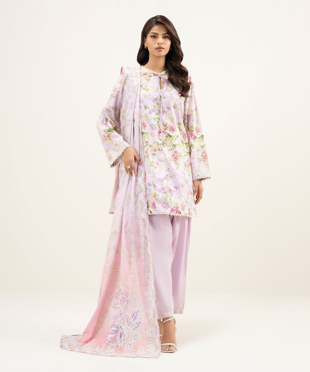 Women's RTW Lawn Embroidered Lilac 3 Piece Suit