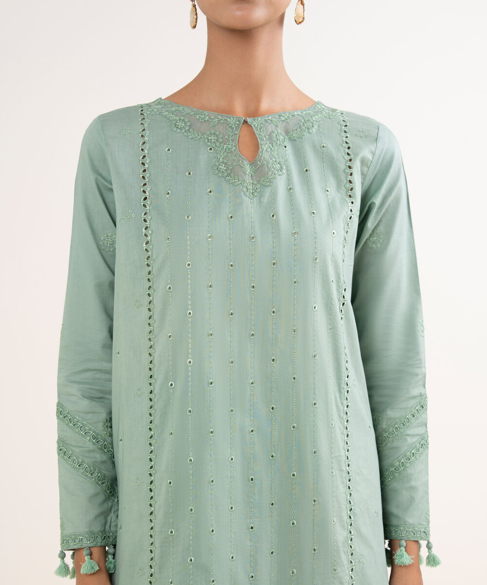 Women's Unstitched Lawn Embroidered Green 3 Piece Suit