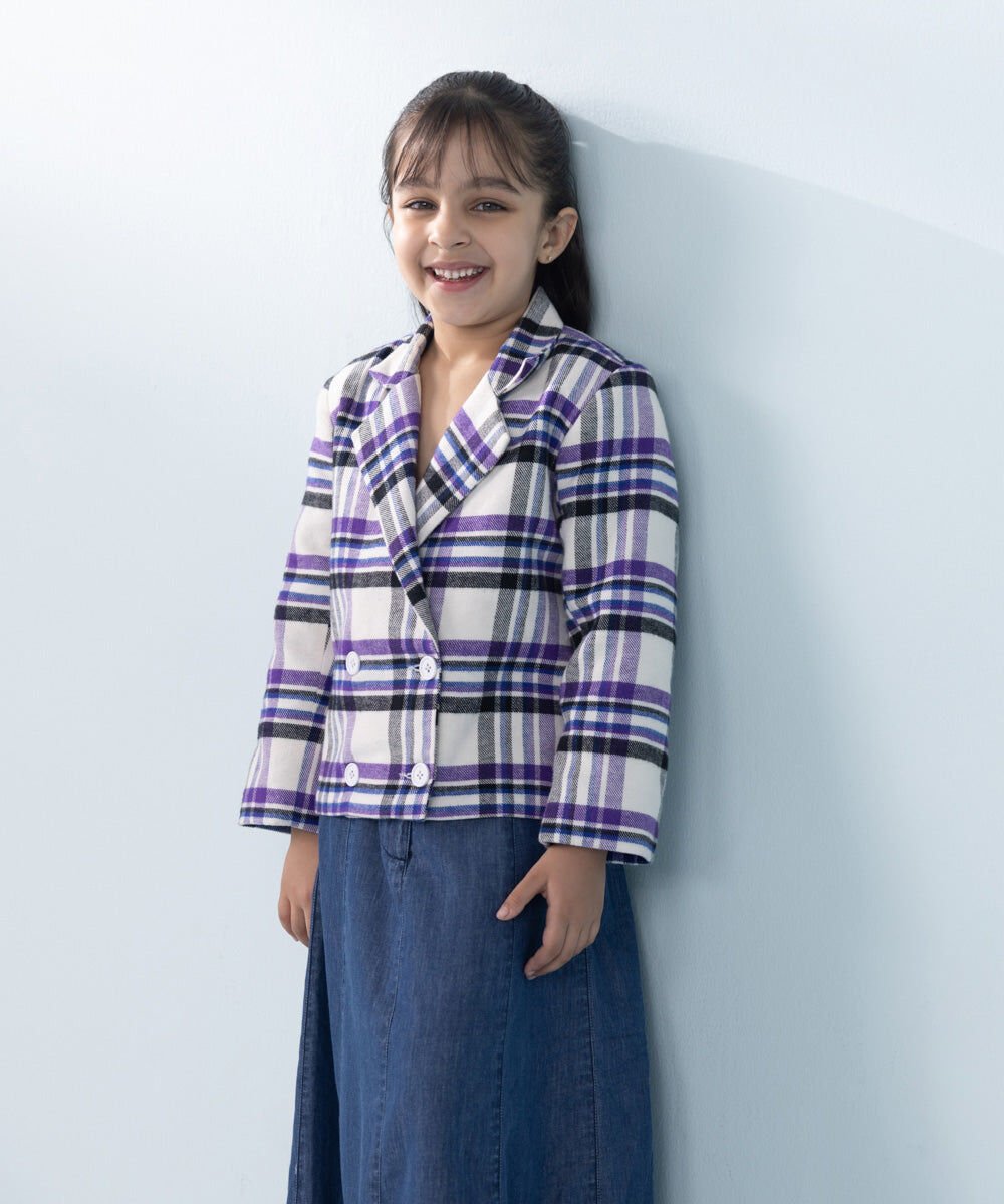 Cropped Flannel Jacket Girl's Purple Printed Cropped Flannel Jacket