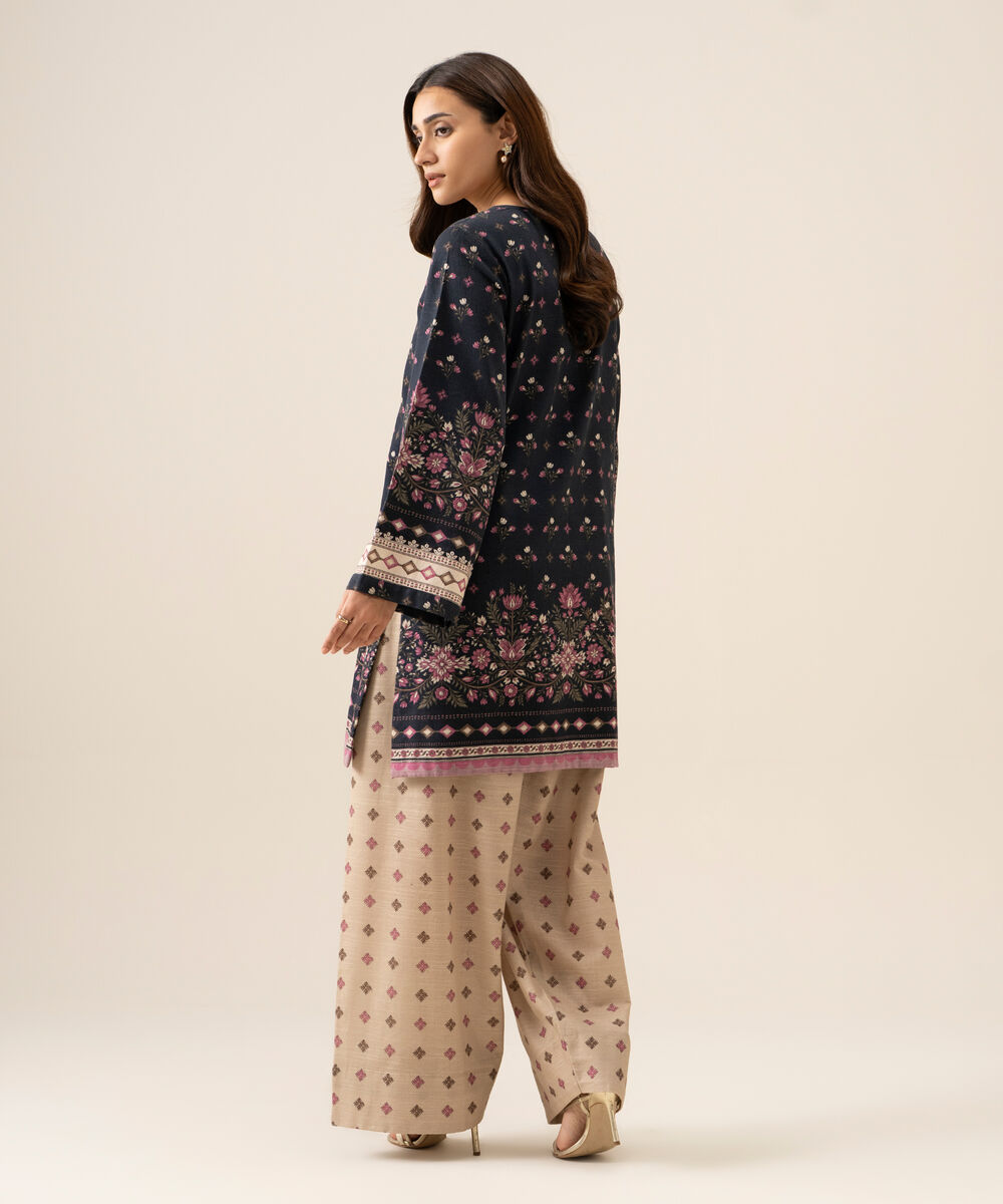 Women's Unstitched Light Khaddar Embroidered Plum 2 Piece Suit