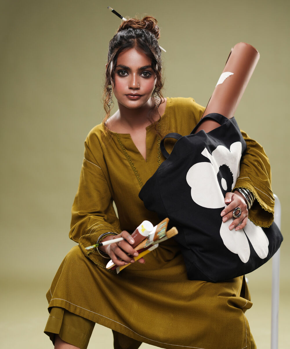 Women's RTW Textured Arabic Green Solid Drop Shoulder Shirt