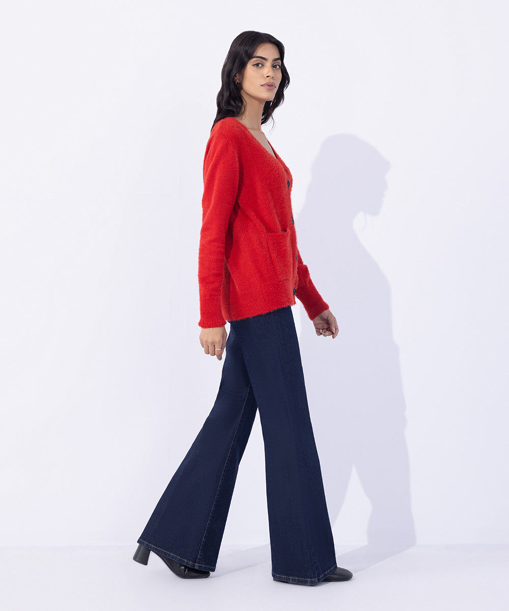 Woman - Red Soft Touch Knit Cardigan