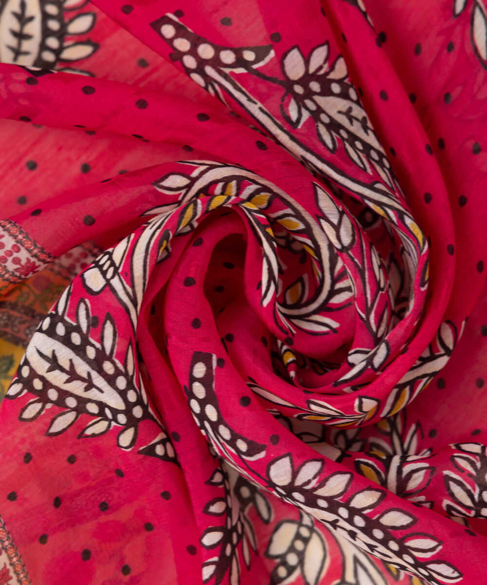 Tussar Silk Pink Printed Dupatta