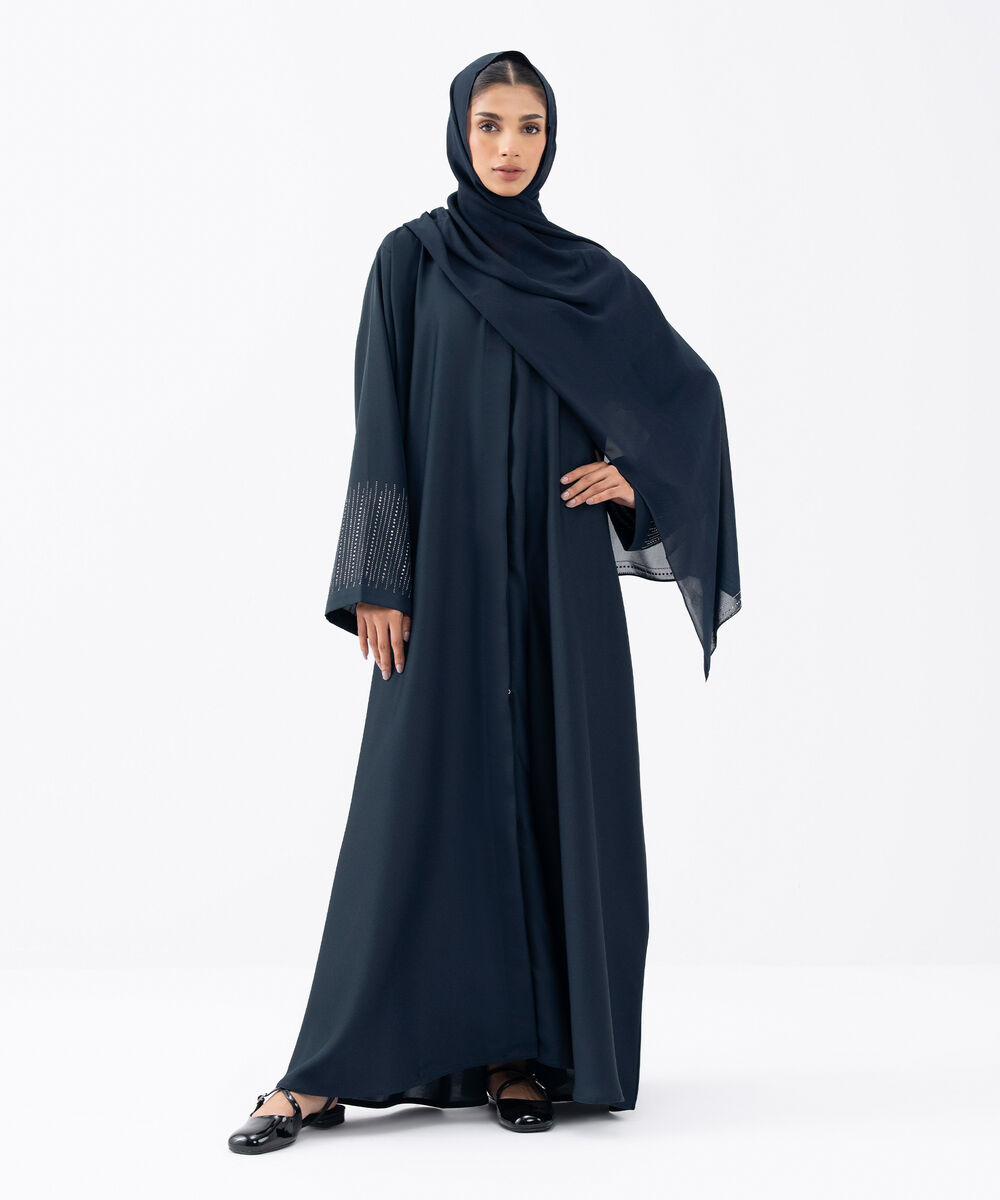 Women's Blue Polyester Abaya Set