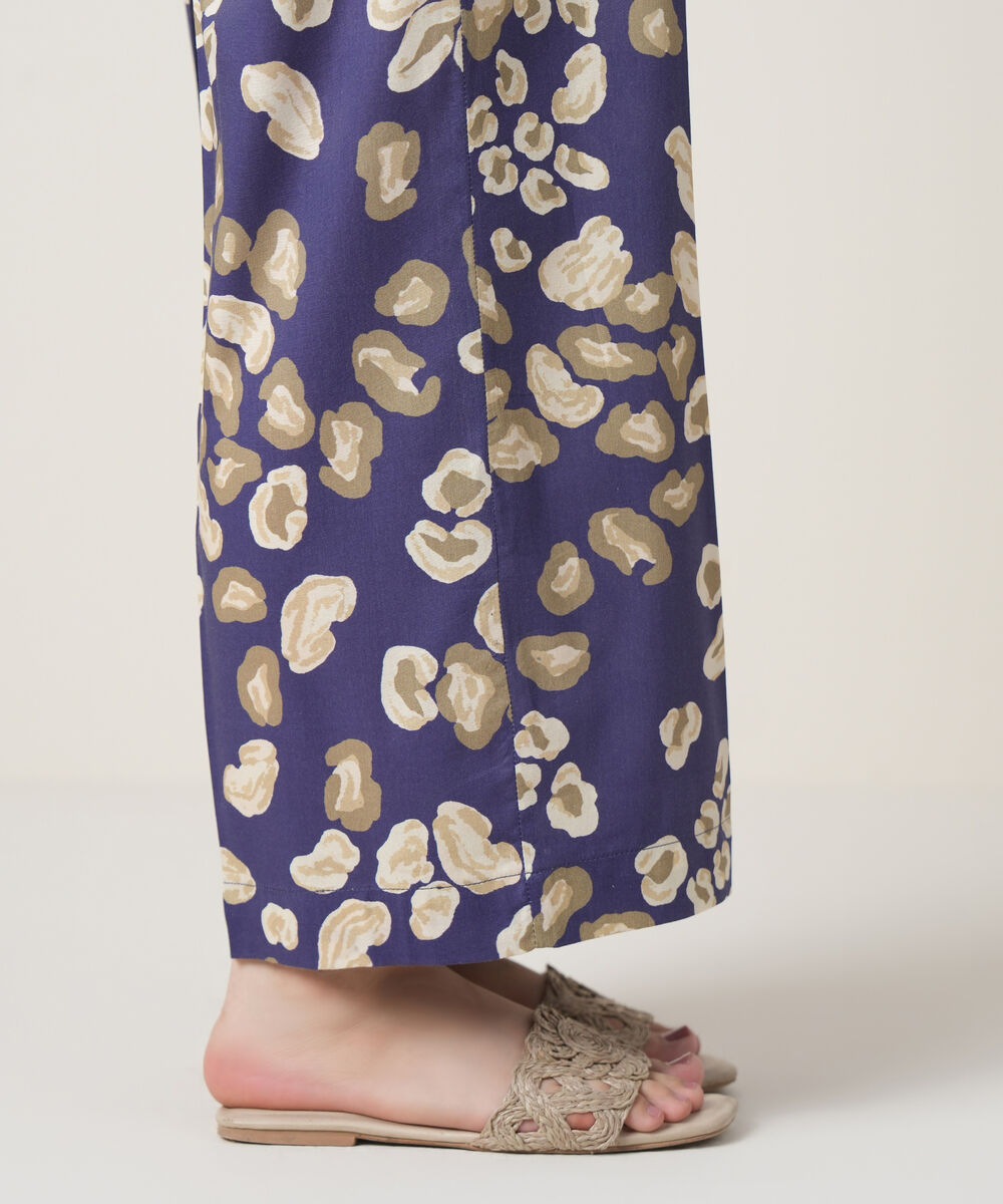 Women's RTW Viscose Lawn Blue Printed Trousers