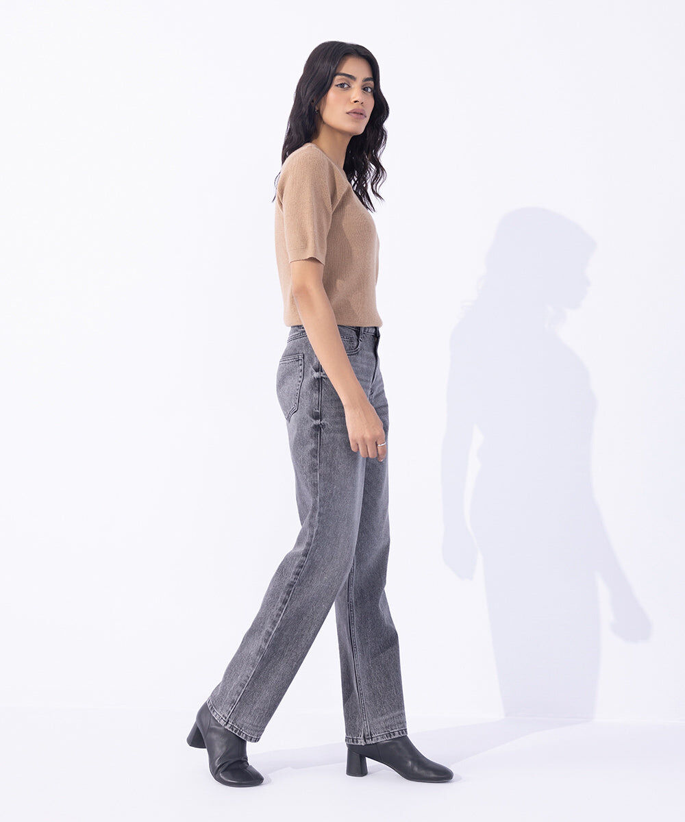 Woman - Grey Straight Fit Denim