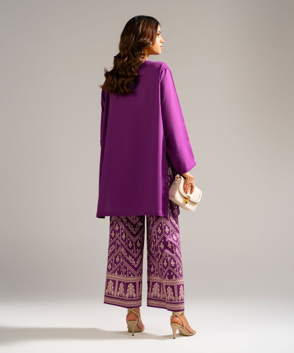 Women's RTW Dobby Embroidered Purple 2 Piece Suit