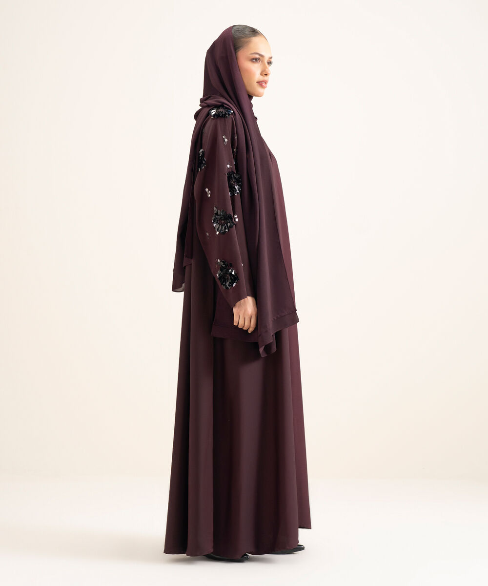 Women's Grey Sequin Embellishment Abbaya Set