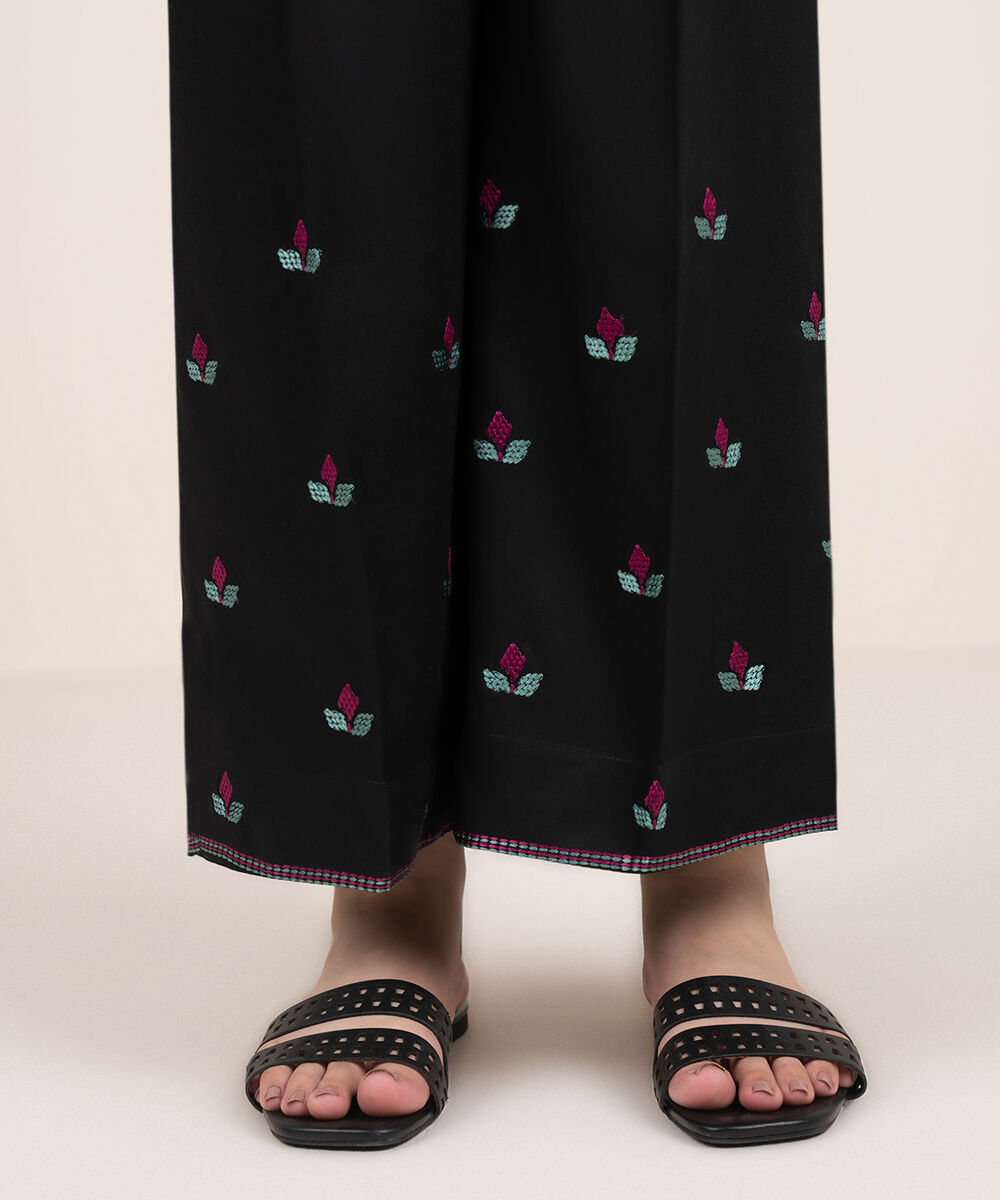 Women's RTW Viscose Marina Embroidered Black Culottes