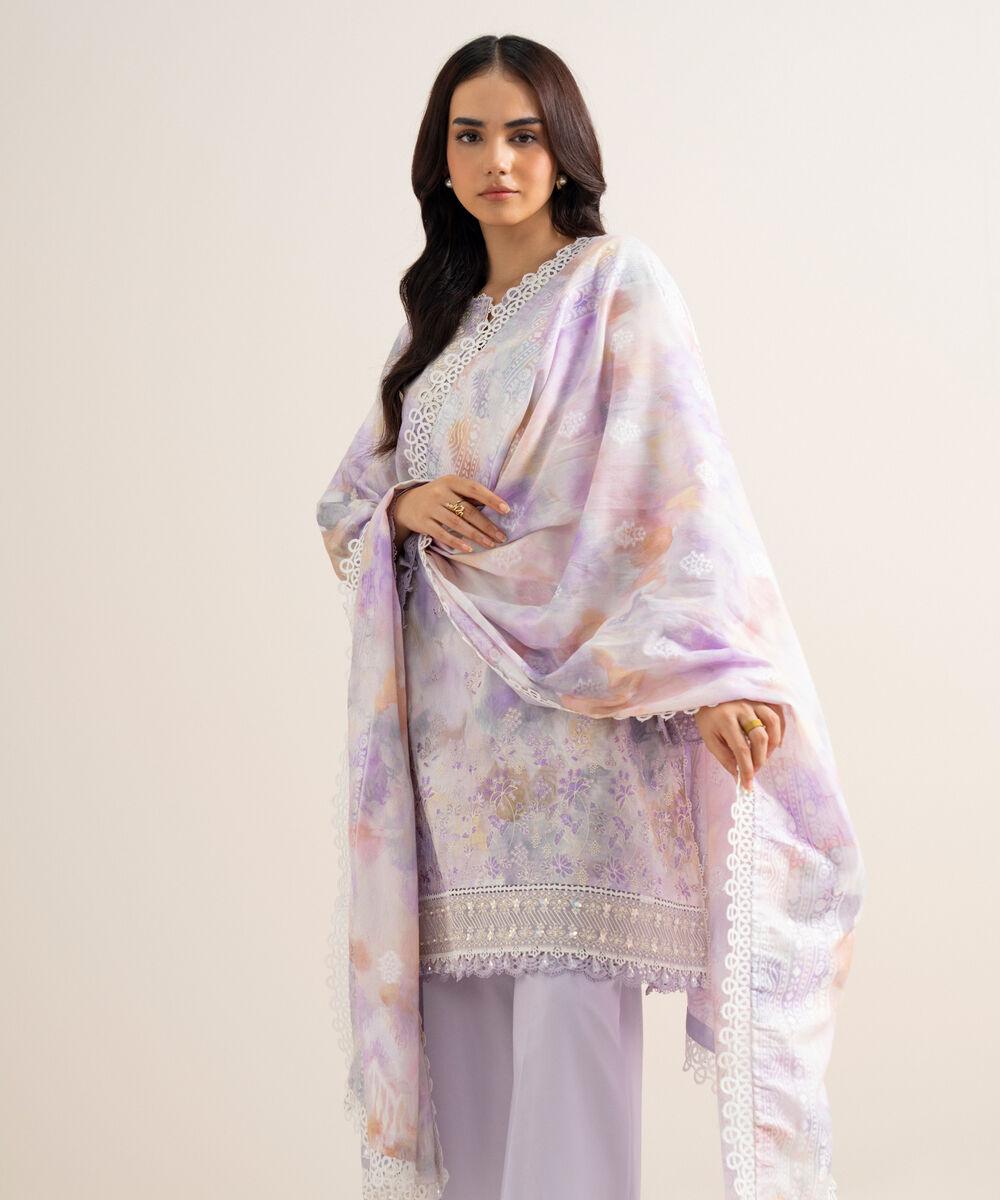 Women's Unstitched Embroidered Lawn Multi 3 Piece Suit