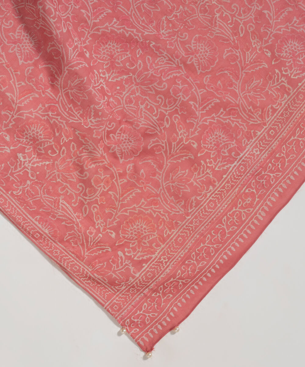 Women's RTW Fine Voil Printed Muted Pink Dupatta