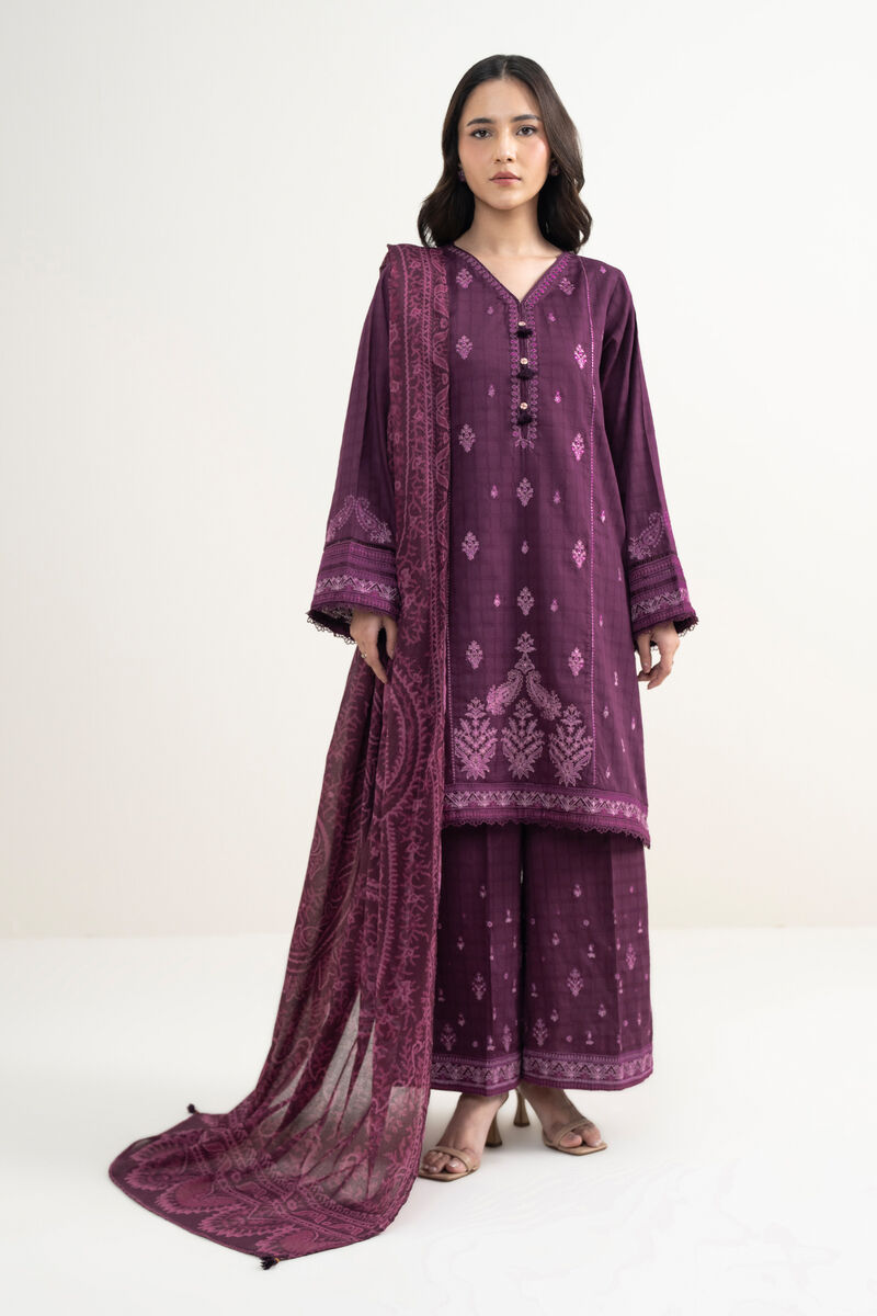 3 Piece - Embroidered Dobby Suit