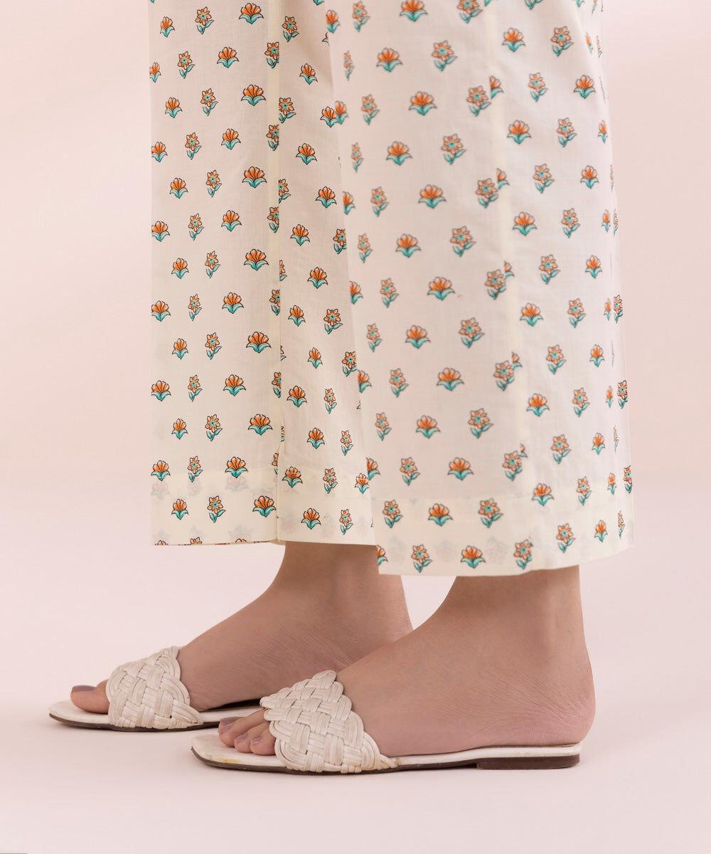 Woman - Off White Printed Cambric Straight Pants
