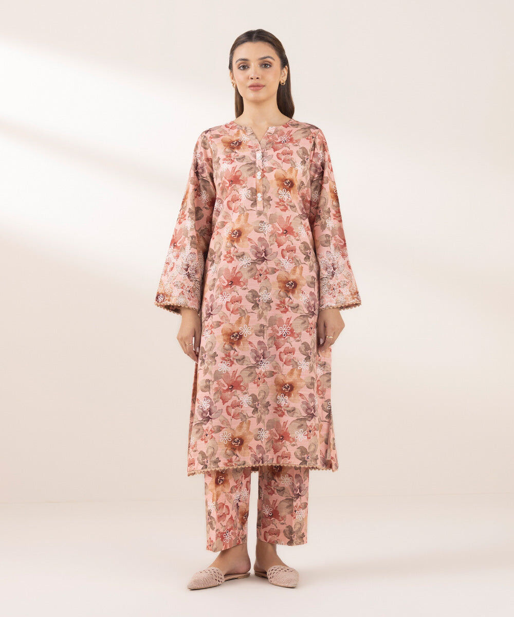 Woman - Pink Printed Khaddar Shirt