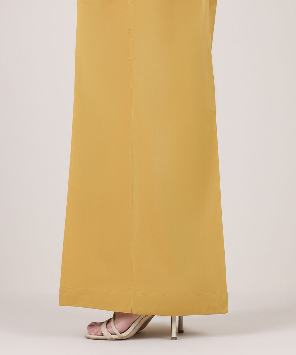 Women's RTW Cambric Yellow Solid Flared Pants