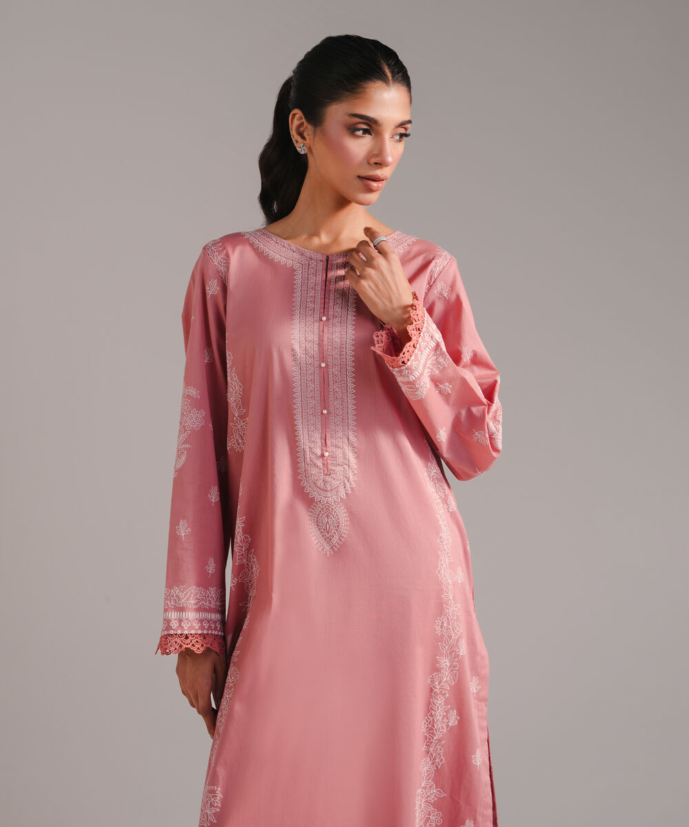 Women's RTW Lawn Printed Pink A-Line Shirt