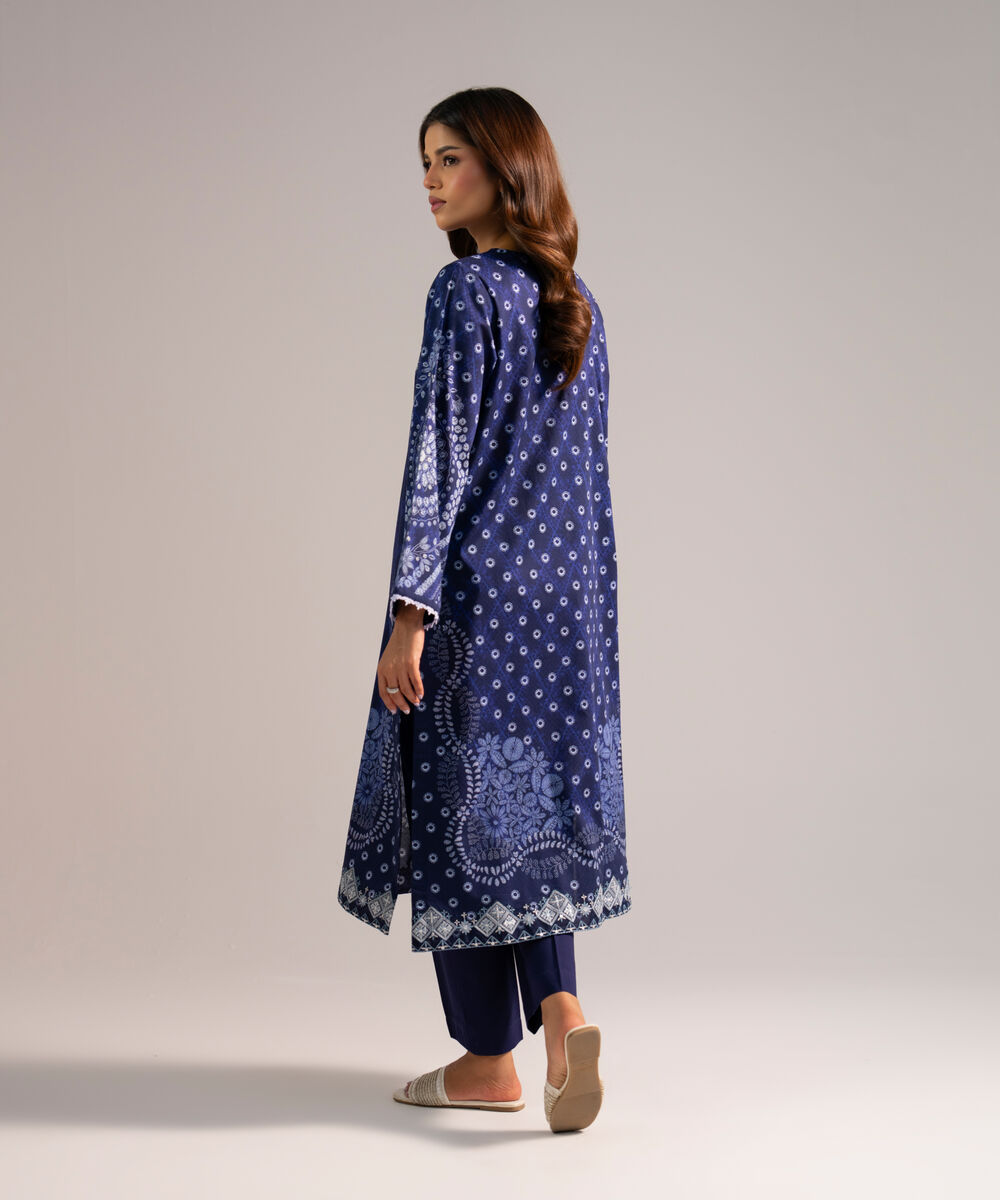 Women's RTW Dobby Embroidered Dark Blue 2 Piece Suit