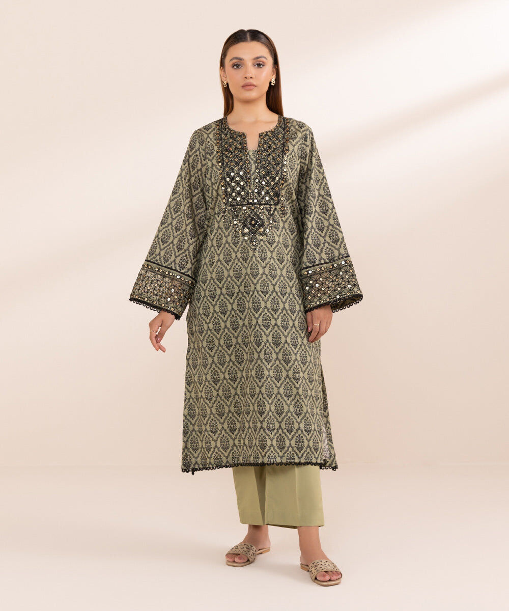 Women's Pret Lawn Brown Printed Embroidered A-Line Shirt