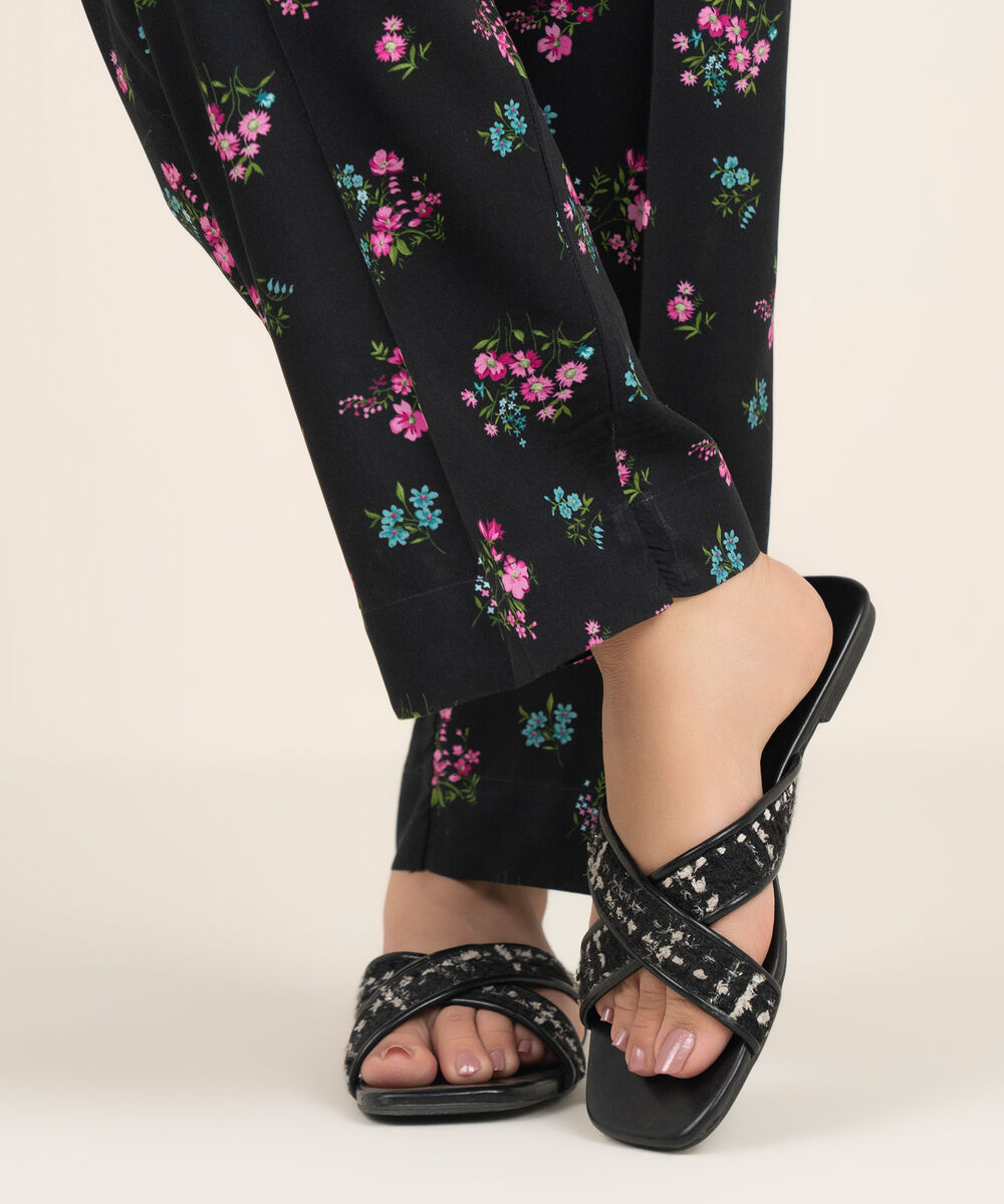 Women's RTW Arabic Cambric Printed Black Straight Pants