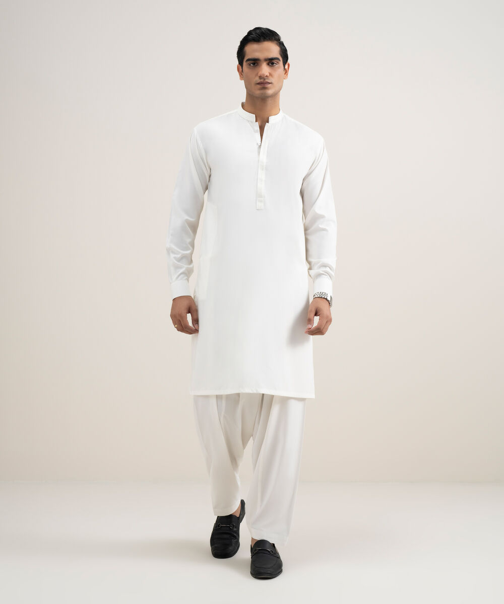 Men's Stitched Premium Wash & Wear Off White Suit