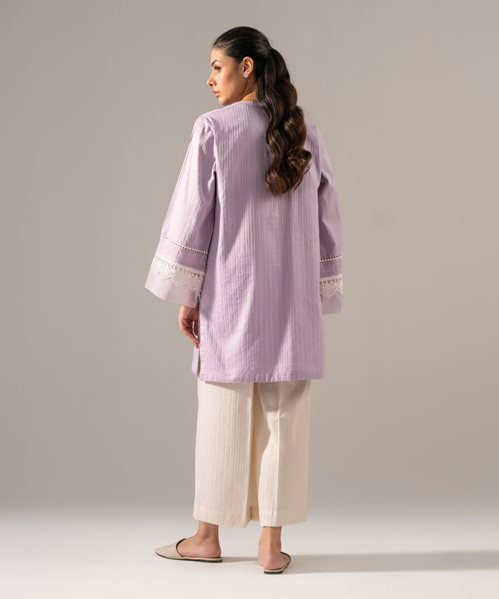 Women's RTW Dobby Strip Solid Lilac 2 Piece Suit