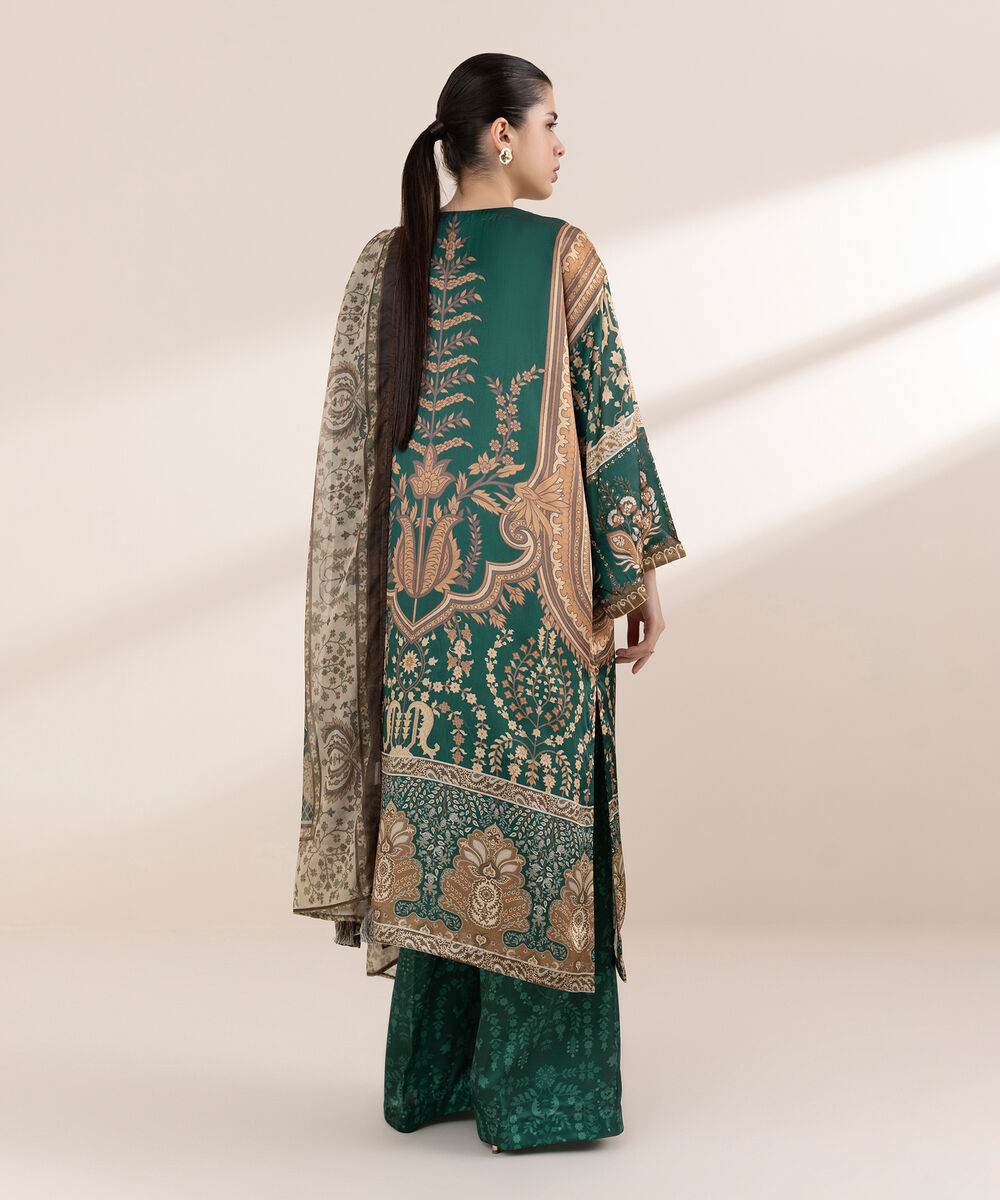 Women's RTW Blended Grip Green Printed Three Piece Suit