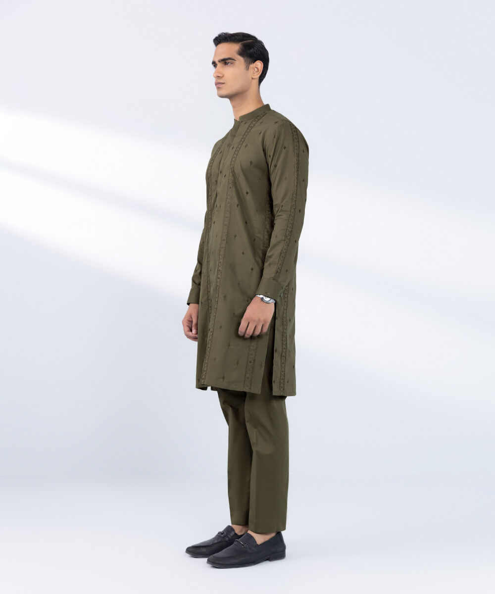 Men's Stitched Embroidered Green 2 PC Suit