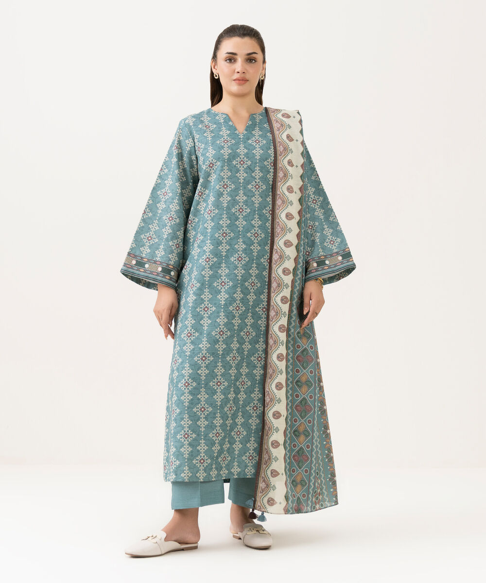 Women's Unstitched Khaddar Printed Multi 3 Piece Suit