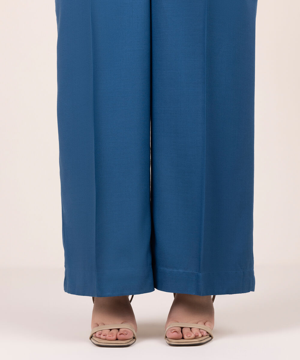 Women's RTW Cotton Viscose Solid Blue Culottes