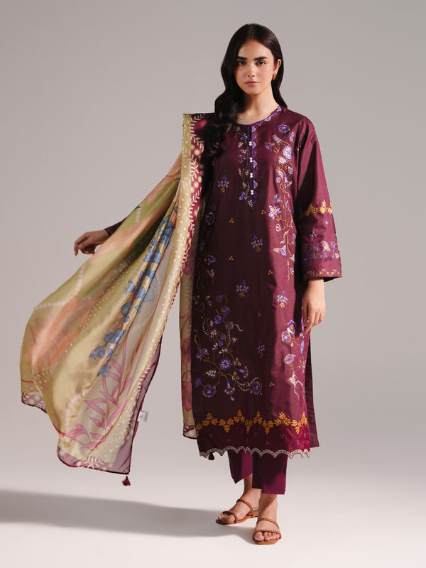 3 Piece - Embroidered Zari Lawn Suit