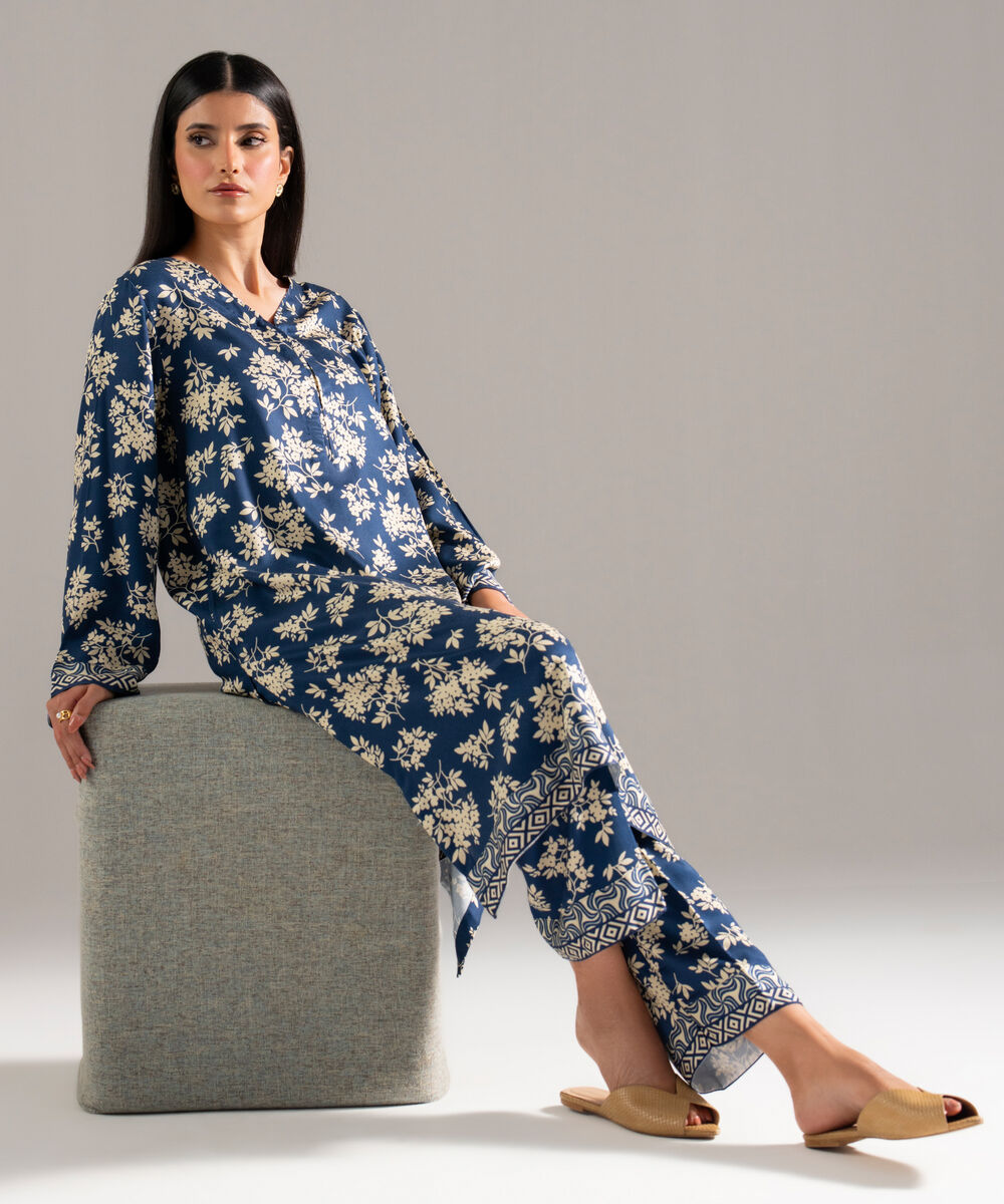 Women's RTW Bedford Printed Blue 2 Piece Suit