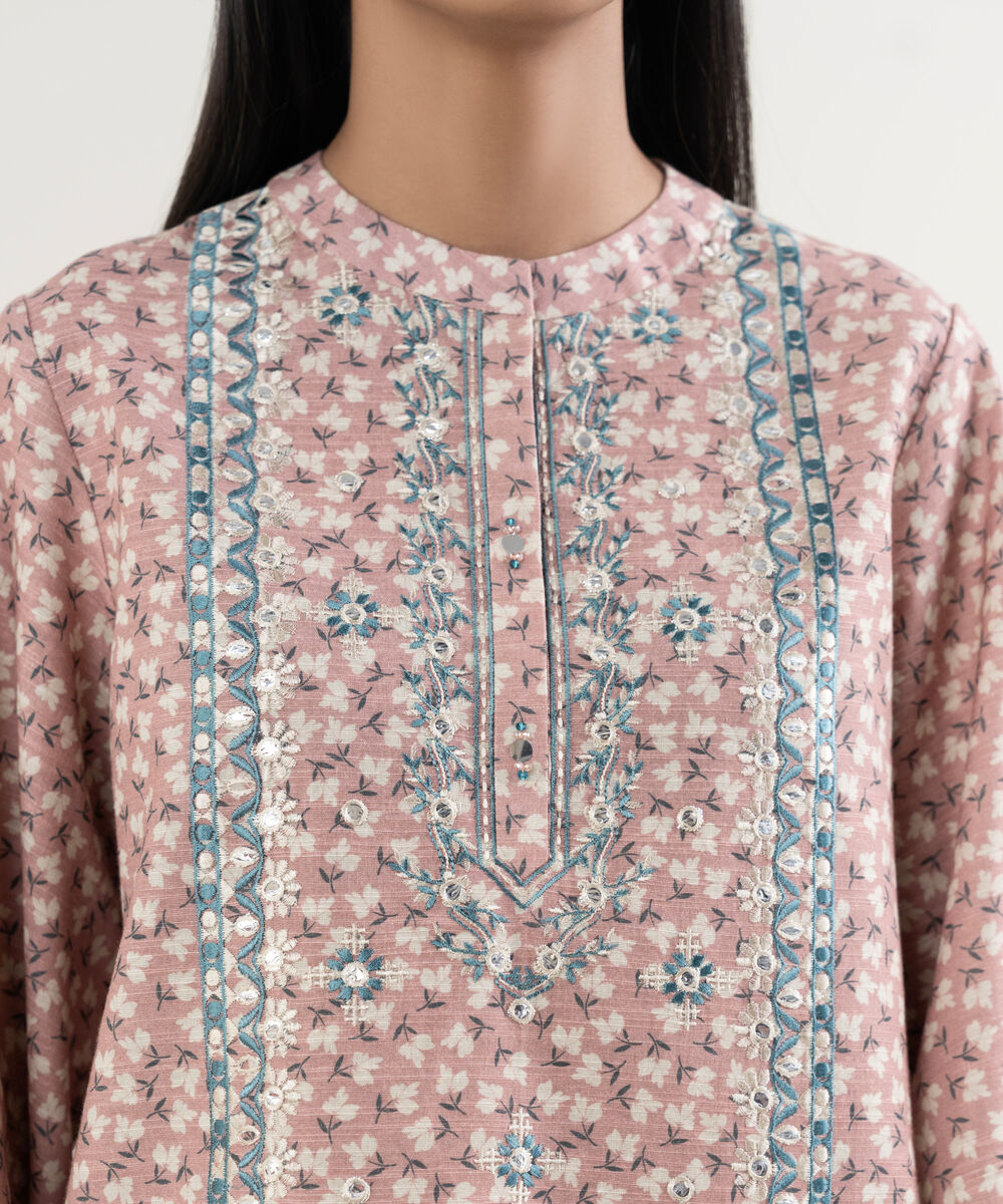 Women's Unstitched Embroidered Khaddar Tea Pink 3 Piece Suit