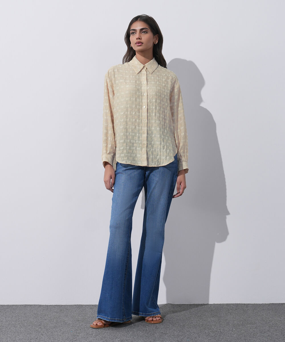 Women's Western Wear Beige Textured Shirt