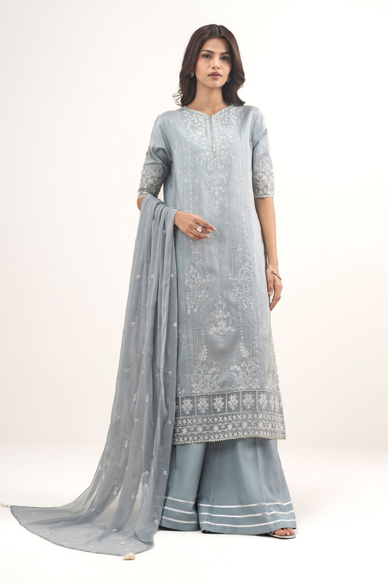 3 Piece - Embroidered Raw Silk Suit