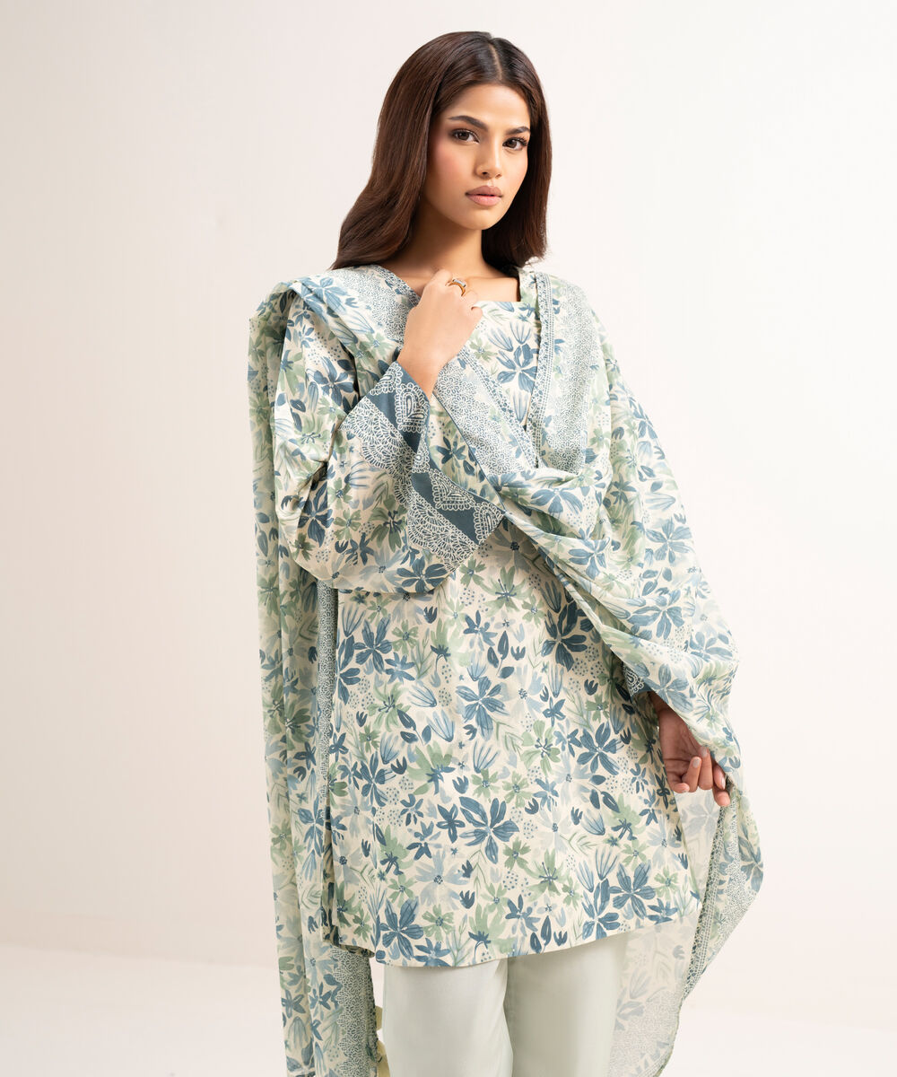 Women's Unstitched Lawn Printed Grey 3 Piece Suit