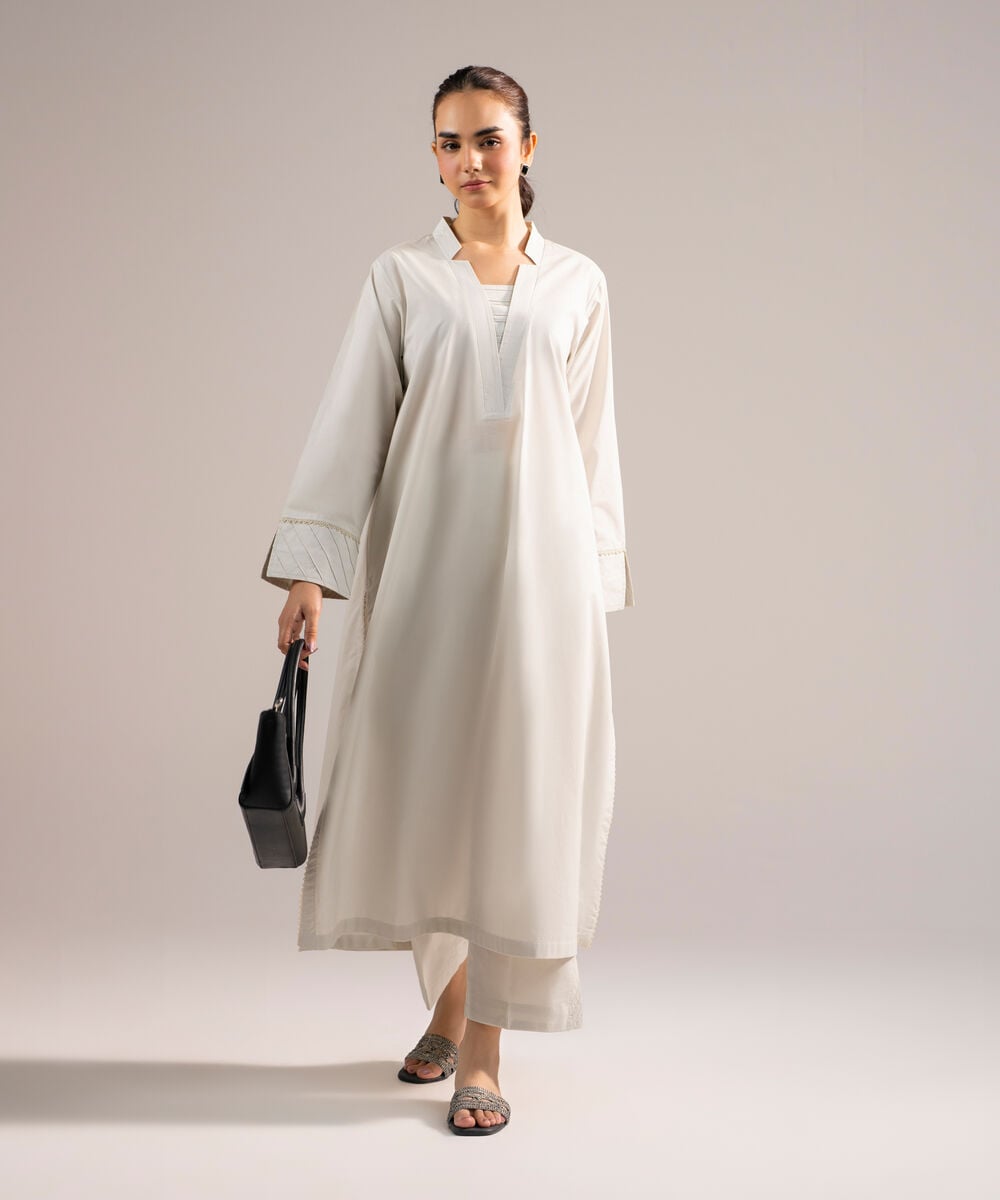 Women's RTW Poplin Solid Grey A-Line Shirt