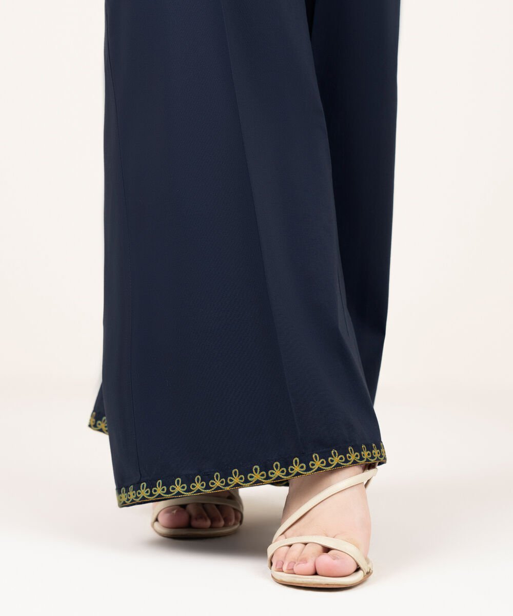 Women's RTW Cotton Embroidered Blue Flared Pants