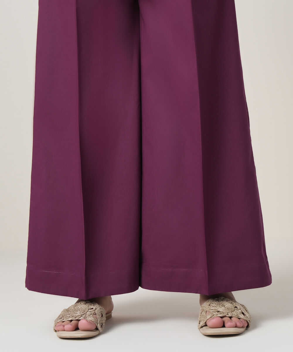 Women's RTW Cambric Purple Solid Trousers