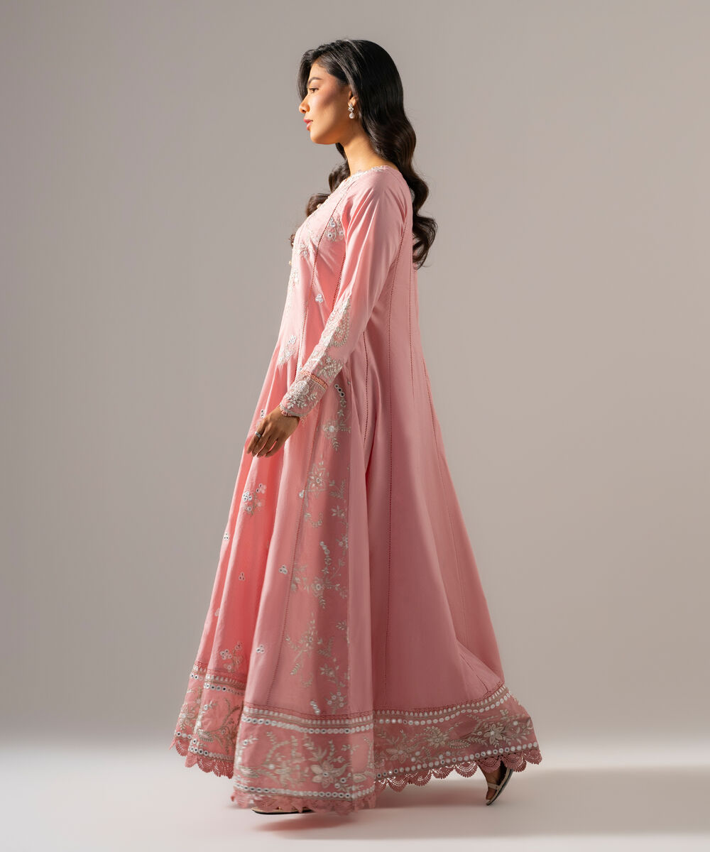 Women's RTW Dobby Solid Embroidered Pink 3 Piece Suit